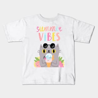 SUMMER VIBES CAT CHILLING BEACH TSHIRT Kids T-Shirt